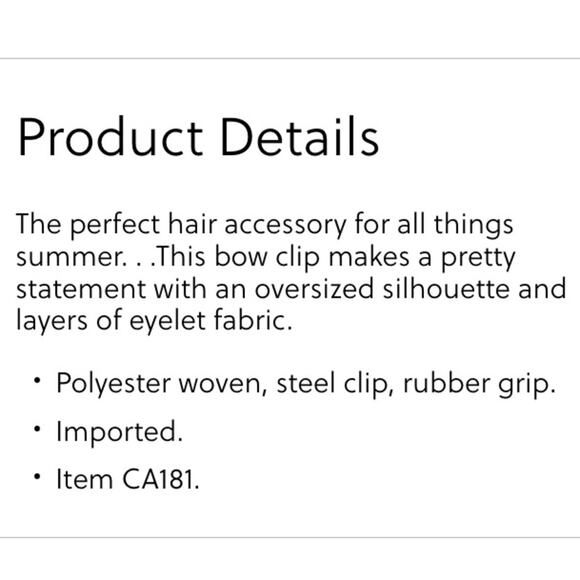 J. Crew white Eyelet bow hair clip Hair barrette - Picture 4 of 9